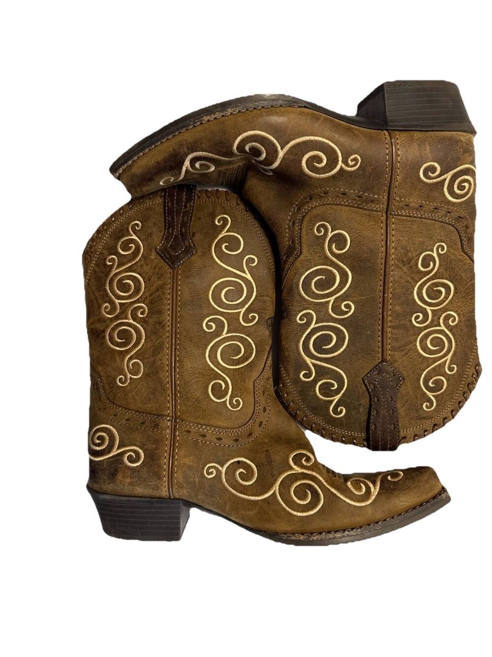 Ariat Girls Leather Western Cowboy Boots Brown Embroidered Youth 2.5